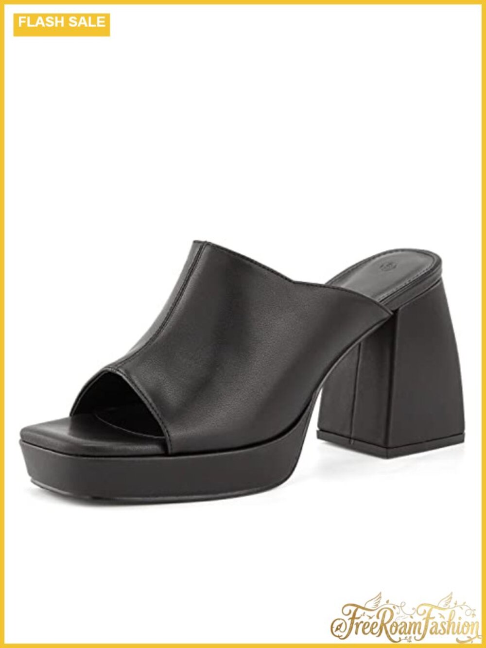 Coutgo Womens Chunky Platform Sandals Square Toe High Heel Slip On Mules